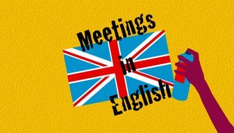 Un drapeau anglais sur fond jaune. Une main tient la bombe de peinture qui a été utilisée pour dessiner le titre du Mooc Meetings English