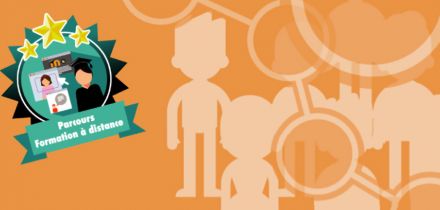 Fond graphique avec un badge de compétences